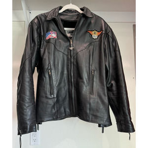 Vintage‎ Harley Davidson Black Leather Jacket Unik Brand Size Large Ladies